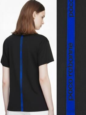 PACO RABANNE Velvet Striped T-Shirt Size Small Black